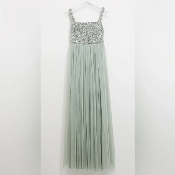 maya bridesmaid dresses green Maya Sage Green Short Sleeve Stripe Embellished Maxi Dress – Maya Deluxe main image 1